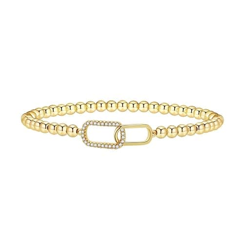 CUEZIY Gold Bracelets for Women 14K Gold Plated Bead Bracelet Hypoallergenic Stretch Bracelets for Women Elastic Bracelet Trendy Teen Gift Dainty Jewelry for Women - Image 1