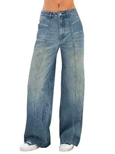 EMMIOL Women's Wide Leg Jeans Baggy Jeans Mid Waist Stretch Boyfriend Denim Pants Vintage Trousers with Pocket - Image 1