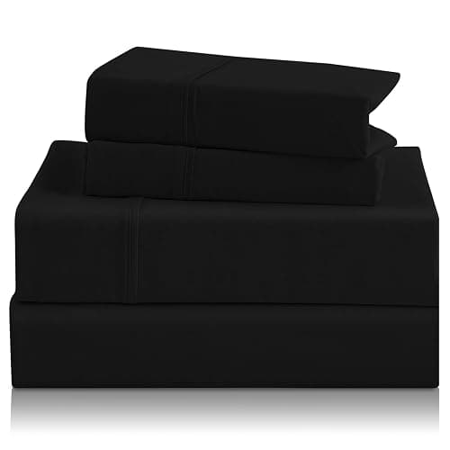 CozySmile Twin XL Sheet Set - 3 Piece Silky Soft Breathable Bed Sheet & Pillowcase Set, 16" Deep Pocket Hotel Luxury Wrinkle Free Easy Care Bedding Sheets, Black - Black - Twin XL - Image 1