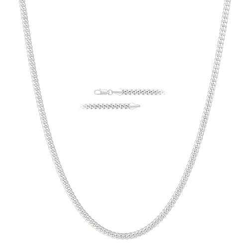 KRKC&CO Silver Cuban Link Chain for Men, Gift for Him Husband Dad, 925 Sterling / 24K Gold Plated and 316l Stainless Steel Base, 3/5mm Miami Necklace Jewelrys, Cadena de Plata - Image 1