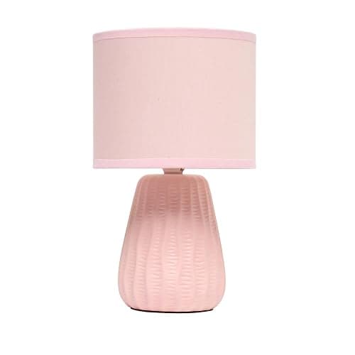 Simple Designs LT1138-LPK 11.02" Traditional Mini Modern Ceramic Texture Pastel Accent Bedside Table Desk Lamp w Matching Fabric Shade for Decor,Bedroom, Nightstand, Living Room, Entryway, Light Pink - Light Pink - Image 1
