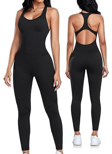 OLCHEE Womens Workout Jumpsuits Seamless Yoga Gym Bodycon Rompers Sexy Racerback Tummy Control Padded Bra Unitard - Image 1