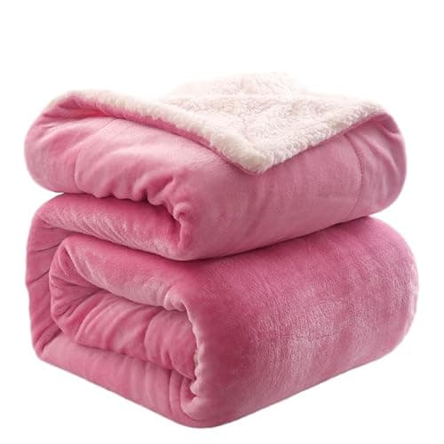 K.Garden Sherpa Fleece Throw Blanket for Couch Sofa, Super Soft Cozy Fuzzy Plush Blankets Fleece Thick Warm Blanket for Winter Reversible Thick Warm Blanket for Bed, Sofa,Pink 5060 - Image 1