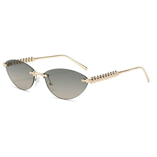willochra Trendy Rimless Cat Eye Metal Sunglasses Vintage Small Oval Outdoor Eyewear UV400 Protection for Women Men - Image 1