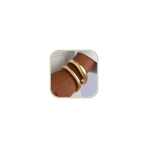 AYWFCBF 2pcs Gold Bangle Bracelets for Women, Trendy Hinged Cuff Open Wide Chunky Gold Bracelet Stack Arm Cuff Jewelry for Women - Image 1