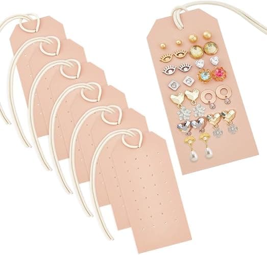 OLYCRAFT 7Pcs Portable Leather Earring Holders PeachPuff Pierced Earring Display Cards Leather Stud Holder Earring Organizer Hanging Jewelry Cards for Home Travel Earrings Stud Jewelry Storage Display - Peachpuff - Image 1