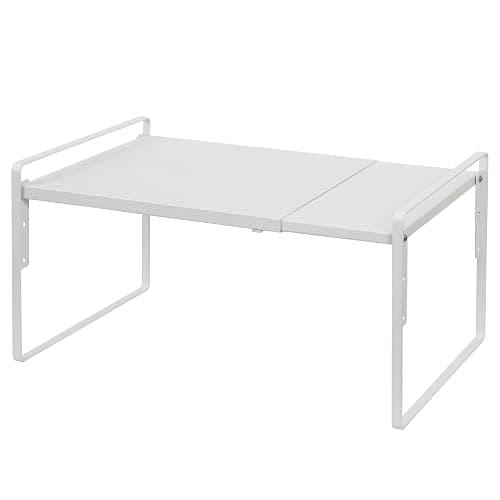 Nxconsu Cabinet Shelf Expandable Height Adjustable Shelf Organizer Riser for Kitchen Cabinet Pantry Cupboard Under Sink Countertop Organization Storage Space Saver Stackable Heavy Duty Metal White XL - Image 1