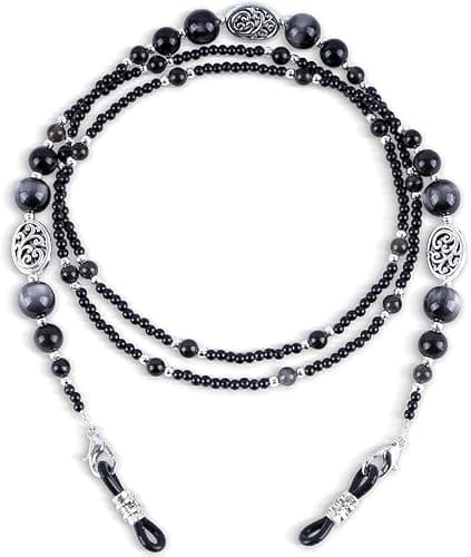 BILIONE Obsidian Glasses Chains, Boho Beaded Eye Glasses Holders around Neck, Gothic Stone Eyeglasses Necklace for Women, Men - Image 1