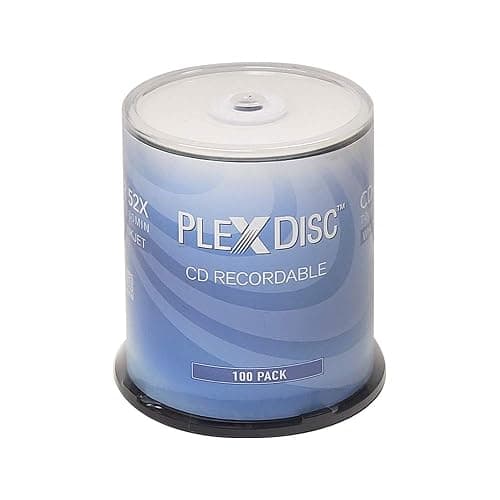 PlexDisc CD-R 700MB 52X White Inkjet Hub Printable Discs | 100 Pack Cake Box (FFP) | Blank CDs for Burning Music, Photos, Data | Writable Recordable Media - Image 1