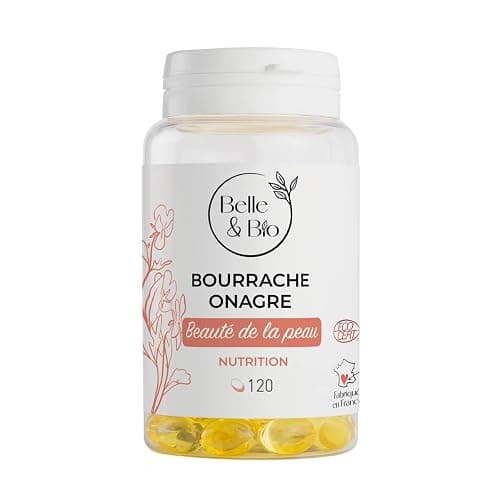 PEAU BELLE & SAINE - Riche en Oméga 6 - Bourrache Onagre Bio certifié Ecocert - 120 capsules - Cure 1 mois - Complément Alimentaire BELLE&BIO - Fabriqué en France - Image 1