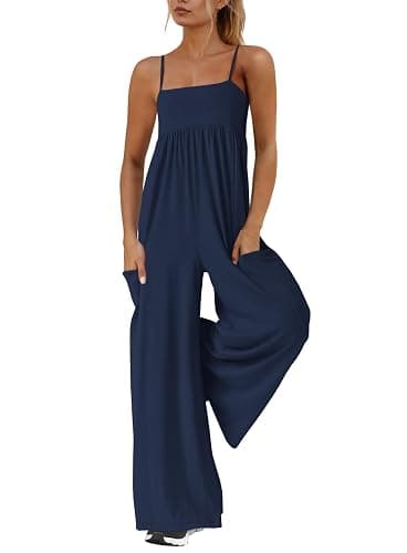 Yanekop Womens Overalls Wide Leg One Piece Jumpsuits with Pockets | Comfy Soft, Loose Fit, Spaghetti Straps Sleeveless Jumpsuits, Long Pant Rompers, Summer Casual Travel Outfits - Image 1