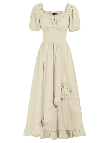 Scarlet Darkness Renaissance Dress Women Cottagecore Corset Dress Ruffle Maxi Dress with Pockets - Image 1