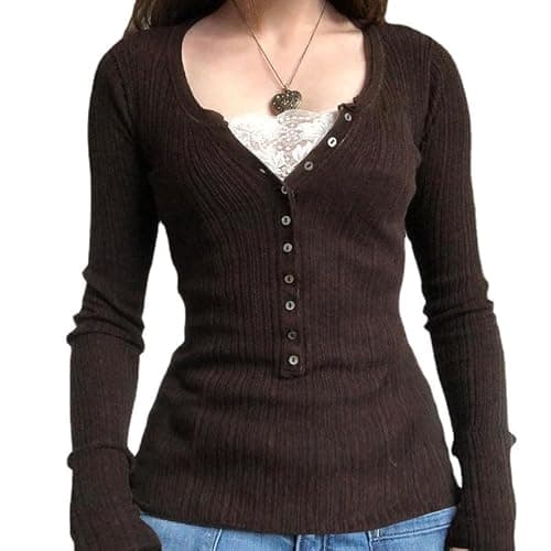 Women Fairy Grunge Tops Y2K Long Sleeve Slim Fit Blouse Vintage Lace Trim V Neck Harajuku Aesthetic Shirt - Image 1