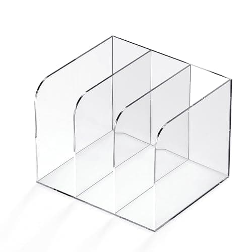 Jumyee Acrylic File Organizer for Desk, Clear Magazine File Holder with 3 Vertical Compartments Rack, Desk Organizer Office Supplies Stand Bookshelf - 8.46" W x 7.2" D x 6.5" H - 3 Sections - Image 1