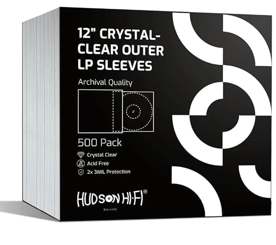 New Hudson Hi-Fi Vinyl Record Outer Sleeve Covers - 500 Pack - Premium Crystal Clear Sleeves - Protect Your LP Albums from Scratches, Dirt & Dust - 3 Layers of 30µm Thick No-Acid Exterior Disc Cover - Image 1