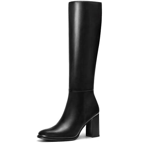 Lumeheel Women Knee High Boots Round Toe Chunky Heel Boots Gogo Boots with Side Zip Fashion Tall Boots for Women - Image 1