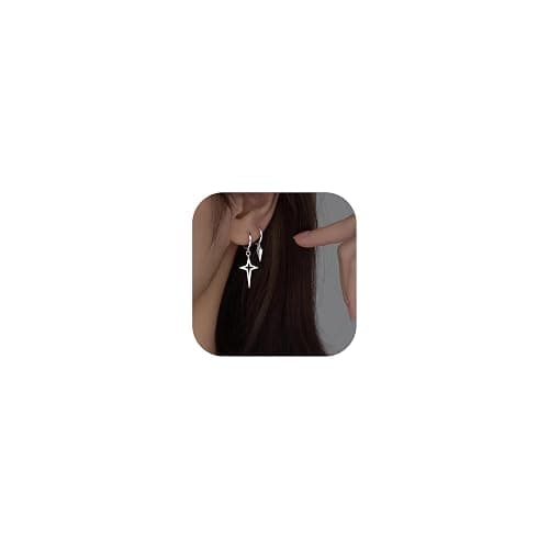 Silver Drop Dangle Earrings for Women Asymmetrical Simple Cross Charms Huggie Hoops Tiny Star Trendy Unique Earring Fashion Jewelry Gift - Image 1