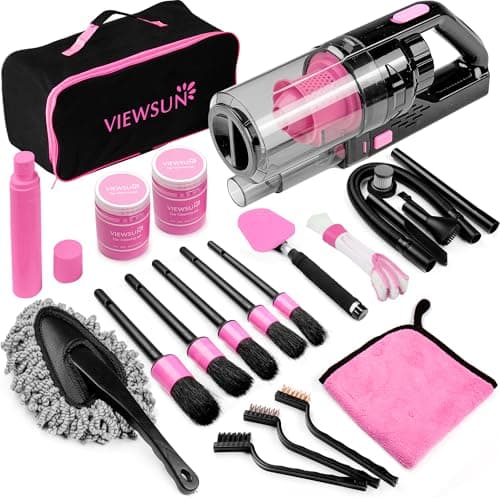 Viewsun 17pcs Car Cleaning Kit, Pink Car Interior Detailing Kit with High Power Handheld Vacuum, Detailing Brush Set, Windshield Cleaner, Cleaning Gel, Complete Auto Accessories for Women Gift - Image 1