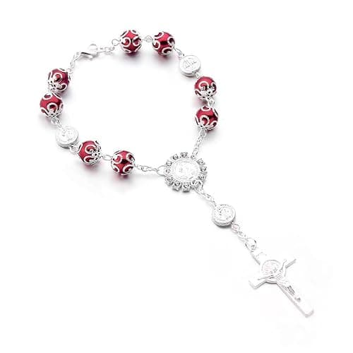 Ohleats Car Rosary for Rearview Mirror, Personalized Rear View Cross Blessing Beads Decor, Auto Rearview Catholic Rosary Hanging Pendant, Car Interior Hanging Accessories (Red) - Image 1