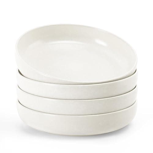 famiware Milkyway Pasta Bowls Set of 4, 8.5" Large Salad Bowls, Double Reactive Glaze, Sturdy & Stackable, Ideal for Housewarming, Festivals, Matte White - Image 1
