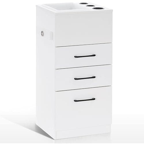 BarberPub Salon Storage Cabinet Beauty Locker Hair Dryer Holder Stylist Spa Equipment with Drawer 2035 (White) - Image 1