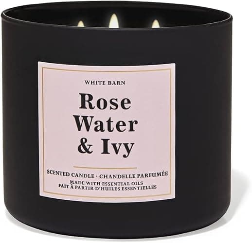 Bath and Body Works, White Barn 3-Wick Candle w/Essential Oils - 14.5 oz - 2021 Core Scents! (Rose Water & Ivy) - Image 1