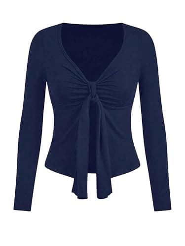 GORGLITTER Basic Langarmshirt Damen V Ausschnitt Tshirt Mit Twist Herbst Outfit Cutecore Winter Oberteile Herbst Mode Damenshirt - Image 1