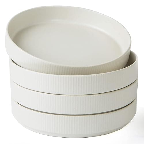 famiware Star 8.25" Pasta Bowls, Large Dinner Bowls Set of 4, Salad Bowl Plates, Shallow Bowls for Eating, Matte White (Full Glaze) - Image 1