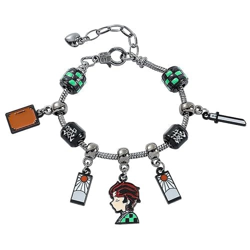Teemotutu DIY Tanjiro Beads Bracelet Demon Slayer Cosplay Jewelry with Sword Charm Green Beads DIY Anime Gifts for Fans - Image 1