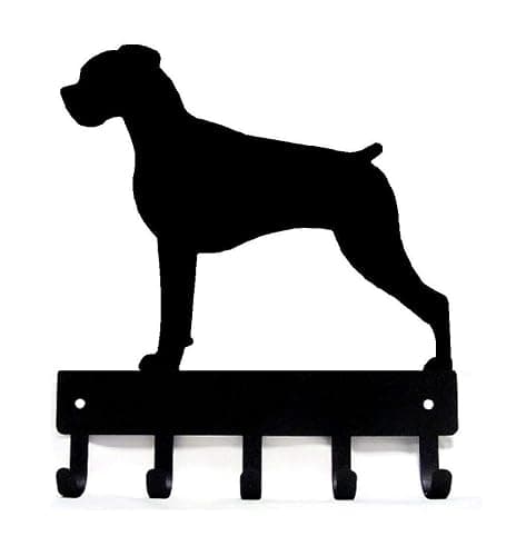 The Metal Peddler Boxer (Natural Ears) Key Holder & Leash Hanger for Wall - Large 9 inch Wide with 5 Hooks - Made in USA - 9 inch wide (Lg) - Image 1