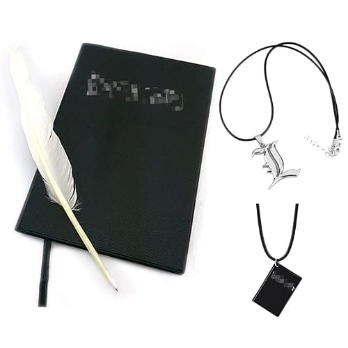 ODINGONS 4 PCS Set Notebook Anime Cosplay Japan Anime Theme Writing Journal, Feather Pen, L Necklace & Book Chain Anime Accessories - Image 1