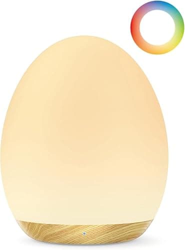 JolyWell Night Light for Kids, Baby Egg Light with 7 Colors Changing Mode & Stepless Dimming, Nursery Night Lamp BPA Free,Rechargeable Egg Night Light for Breastfeeding 1h Timer & Touch Control, Wood - Image 1