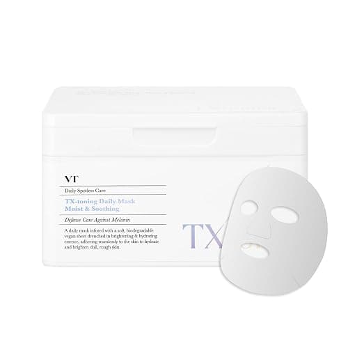 VT COSMETICS TX Toning Daily Mask 30 Sheets, Tranexamic Acid, Niacinamide, Glutathione for Acne Scars, Dark Spots, Sun Spots, Hydrating & Glowing Facial Mask, Fragrance-Free, Korean Face Mask - Image 1