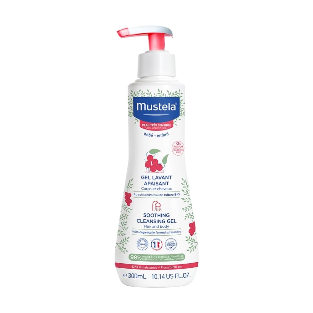 Mustela Gel Lavante Calmante 300ml para Pele Muito Sensível ou Sensibilizada – Sabonete Líquido Corpo e Cabelo para Bebês e Crianças - Sem fragrância - feito com 98% de ingredientes de origem natural - Image 1