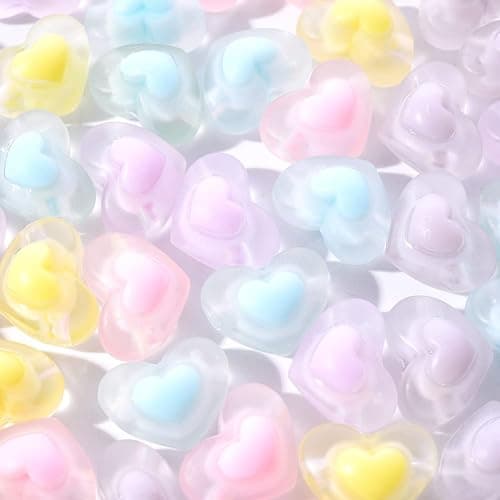 PH PandaHall 50pcs Acrylic Heart Beads 5 Macaron Color Heart Beads Assorted Spacer Beads 17x13mm Kawaii Loose Beads Crystal Beads for DIY Phone Charm Beaded Projects DIY Jewelry Making - Image 1