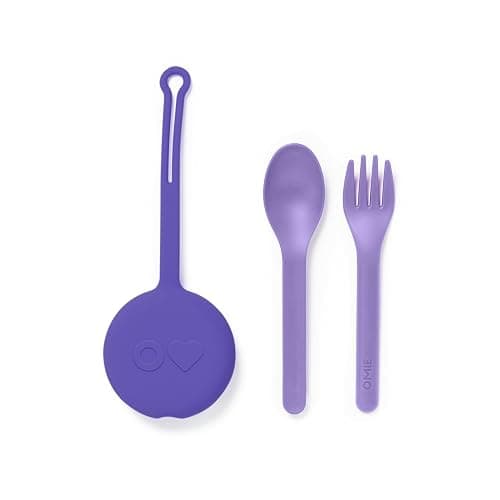 Omie OmieBox Kids Utensils Set with Case - 2 Piece Plastic, Reusable Fork and Spoon Silverware with Pod for Kids (Lilac) - Image 1