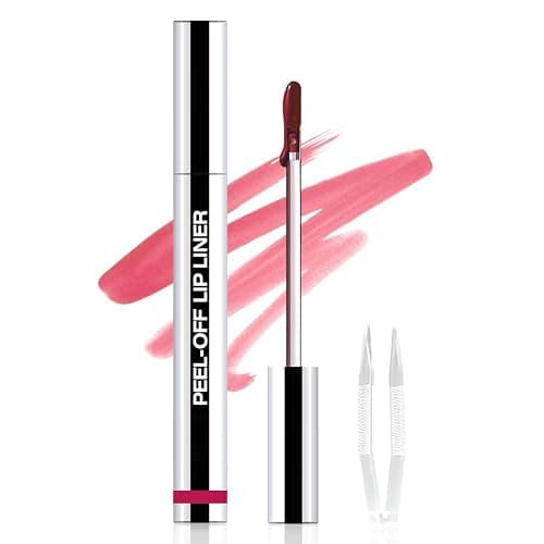 JUAAZIN Matte Lip Stain Peel Off Lip liner with Tweezer, Pinkish Red Peel Off Lip Stain, Long Lasting Waterproof Lipstick Lip Gloss Tattoo, Transfer-proof for All Skin Types, 0.12 fl oz 06# - Image 1