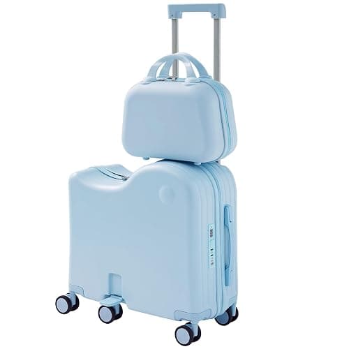 TABU Ride On Luggage Set with Bag, Carry On Suitcase for Kids, Blue | Hardshell, Hidden Cup Holder, Foldable Pedal, Type-C & USB Interface, 6-Spinner Wheels, TSA Lock - Image 1