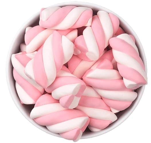 The Hampton Candy Company Pink & White Marshmallow Twists, 8.8 Oz. Bag, Pink Candy, Bulk Marshmallows, Docile sold by The Hampton Candy Company - 8.8 Ounce - Pink & White - Image 1