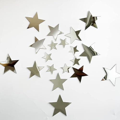 40Pcs Silver Stars Acrylic Mirror Wall Stickers with Adhesive Art Decal Satin Paper Baby Kids Bedroom Home DIY Decor Removable Stickers (Silver Stars) - Image 1