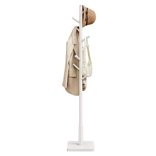 VASAGLE Coat Rack, Wooden Clothes Rack, Freestanding Stand with 8 Hooks, 3 Heights, for Coats, Hats, Bags, Entrance Porch, Hallway, in Rubber Wood, Cloud White RCR010W02 - Image 1