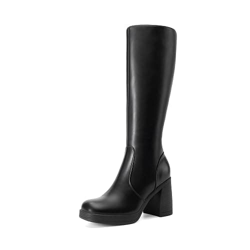 DREAM PAIRS Knee High Boots for Women Platform Square Toe Chunky Block Heeled Stylish Comfortable Tall Boots with Side Zipper - Image 1