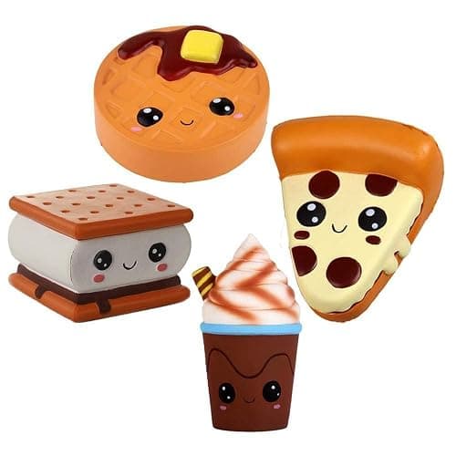 Anboor 4 Pcs Squishies Smore Waffle Cake Pizza Coffee Cup Kawaii Scented Soft Slow Rising Squeeze Stress Relief Kids Toy - Image 1