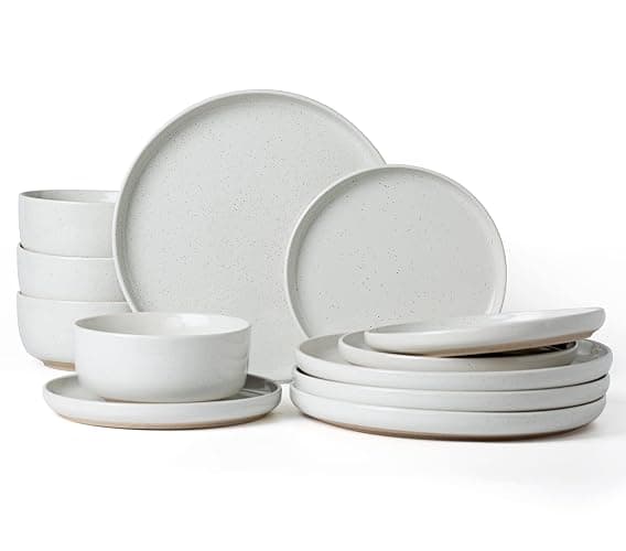 Richmount Milkyway Plates and Bowls Set, 12 Pieces Dinnerware Sets, Dishes Set for 4, White - White - 12 - Image 1