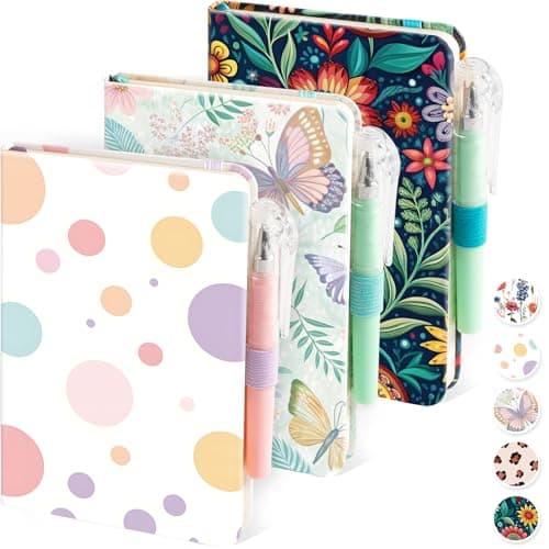 NIRMIRO (3 Pack) Aesthetic Small Journal Notebook, A6 (3.7" x 5.7") Mini Pocket Notebook with Pen, 100GSM Lined Paper, Cute Small Journal for Kids/Girls/Women, Colorful Bubbles Butterfly Floral - Image 1