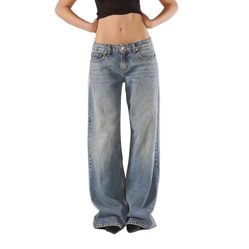 Women Y2k Low Rise Denim Pants Loose Fit Boyfriend Wide Leg Baggy Jeans with Pockets Vintage Casual Streetwear - Image 1
