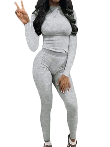 AYWA Women's 2 Piece Outfits Ribbed Long Sleeve Fitted T-shirt High Waist Leggins Shorts Casual Matching set - Image 1