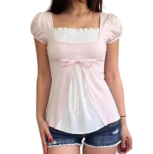 Emo Goth Cute Shirts Peplum Baby Doll Coquette Summer Tops Teens 2000s Gyaru Y2k Grunge Aesthetic Whimsy Clothes - Image 1