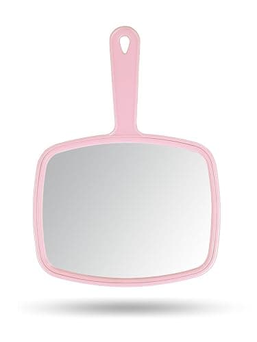 Gladmart Hand Mirror Salon Barber Hairdressing Handheld Mirror with Handle (Square Pink 7.4 x 10.3 inches) - Image 1