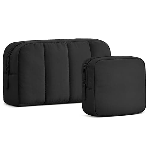 oscaurt 2 Pcs Makeup Bag Travel Toiletry Bag for Women Puffy Padded Cosmetic Pouch Purse Wide-open Makeup Organizer Case Travel Essentials - Image 1
